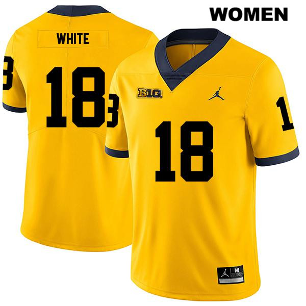 Women's NCAA Michigan Wolverines Brendan White #18 Yellow Jordan Brand Authentic Stitched Legend Football College Jersey OI25O40NN